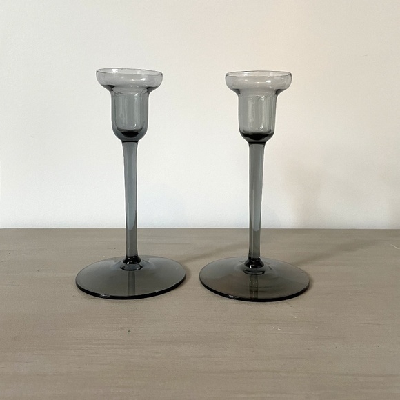 🌟VINTAGE🌟 Mid-Century Smoke Glass Candle Stick Holders - A Pair